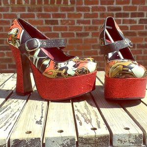 Red and Black Rockabilly Platform Shoes